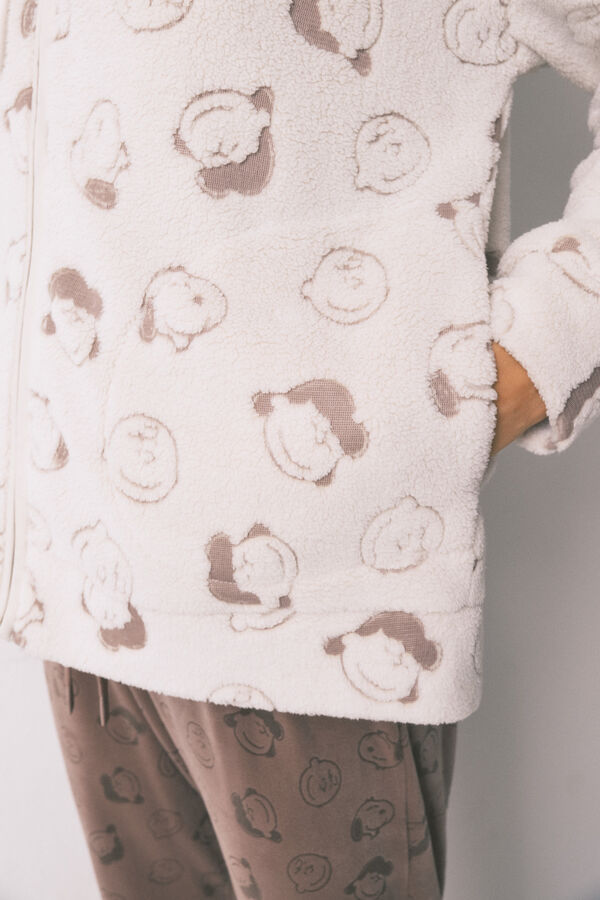 Women'secret Bata short de borrego blanca de Snoopy marfil