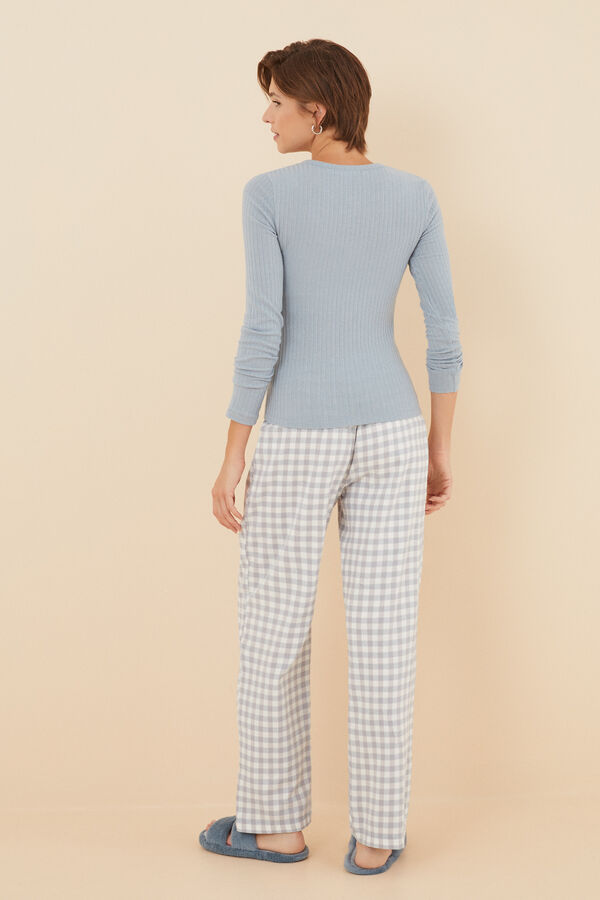 Womensecret Pijama larga canalé y franela lúrex azul