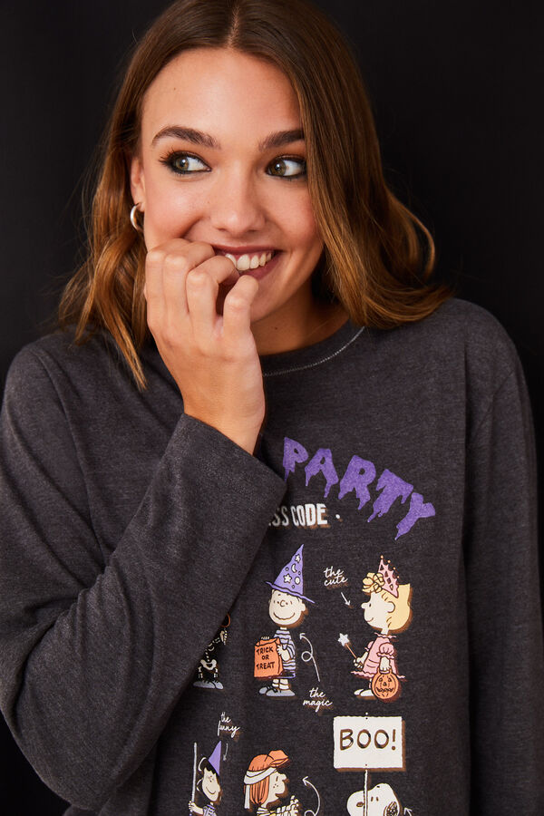 Womensecret Pijama algodón negro Snoopy Halloween gris