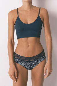 Women'secret Panty cl&aacute;sica ancha con estampado de flores de algod&oacute;n azul