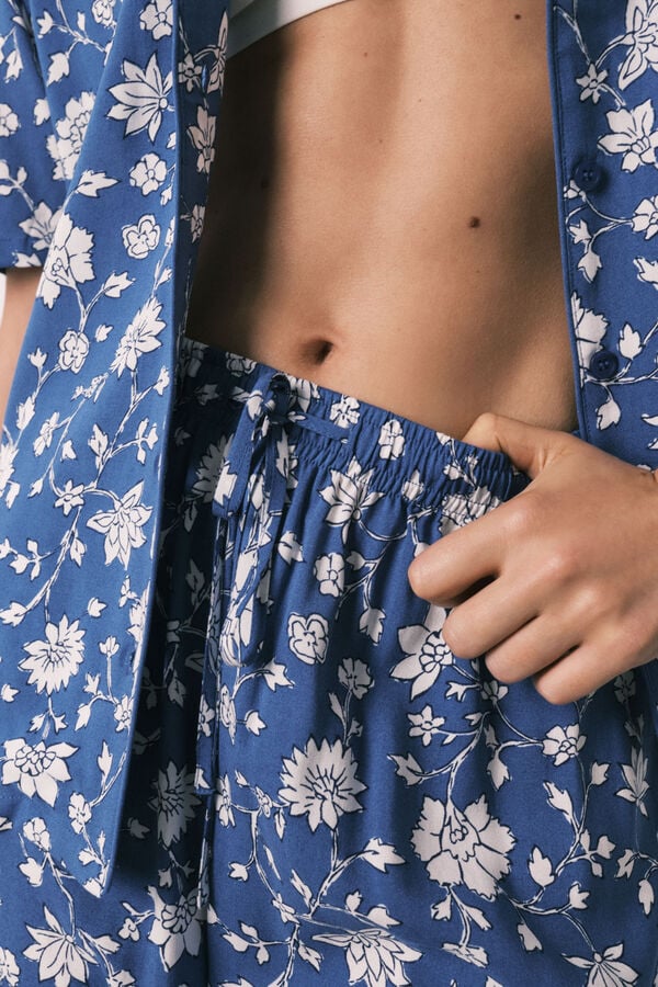 Women'secret Pijama larga camisera de flores azul estampado