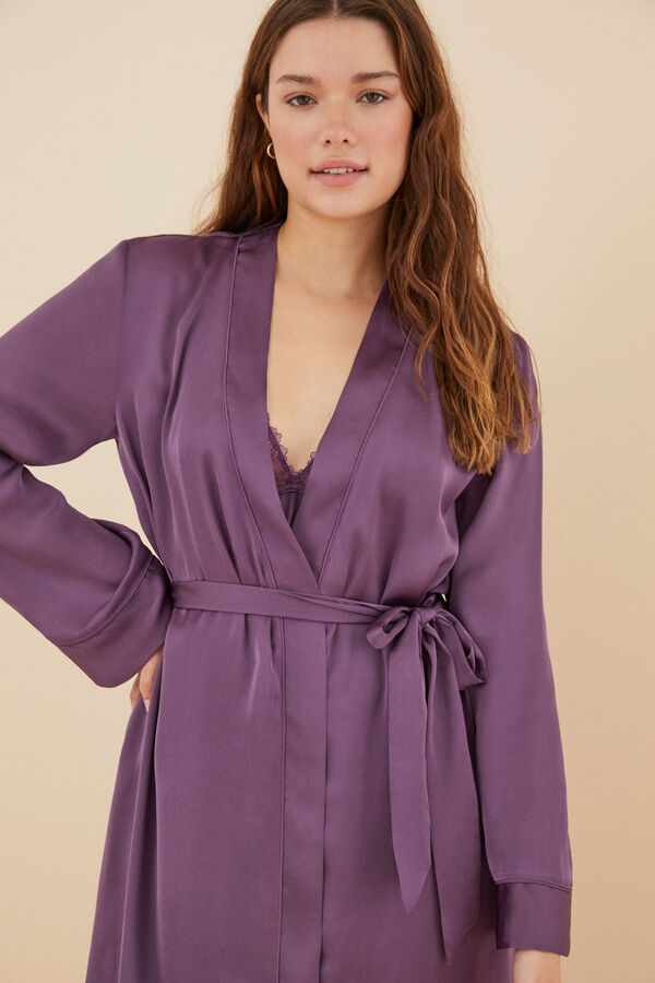 Womensecret Bata larga satín morada morado/lila