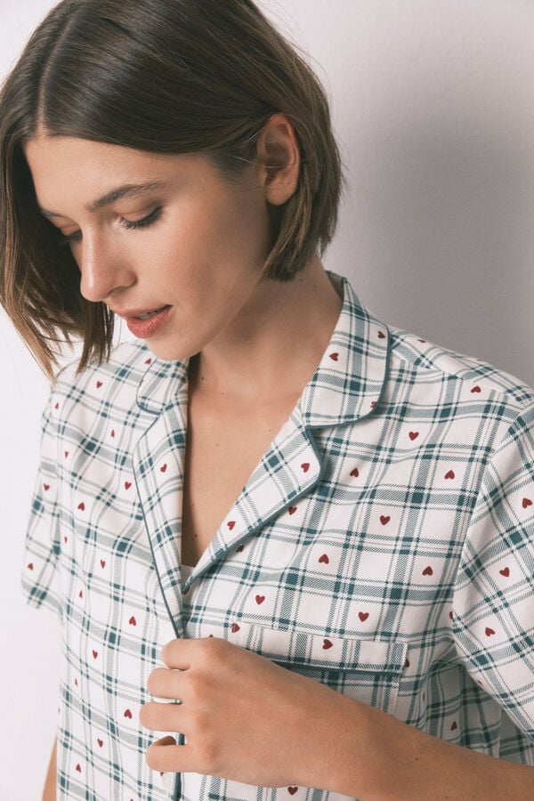 Women'secret Pijama camisera de algodón a cuadros estampado