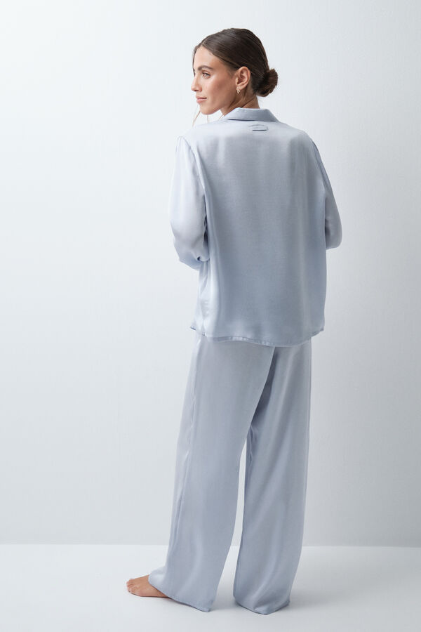 Women'secret Pijama larga camisera satinada azul azul