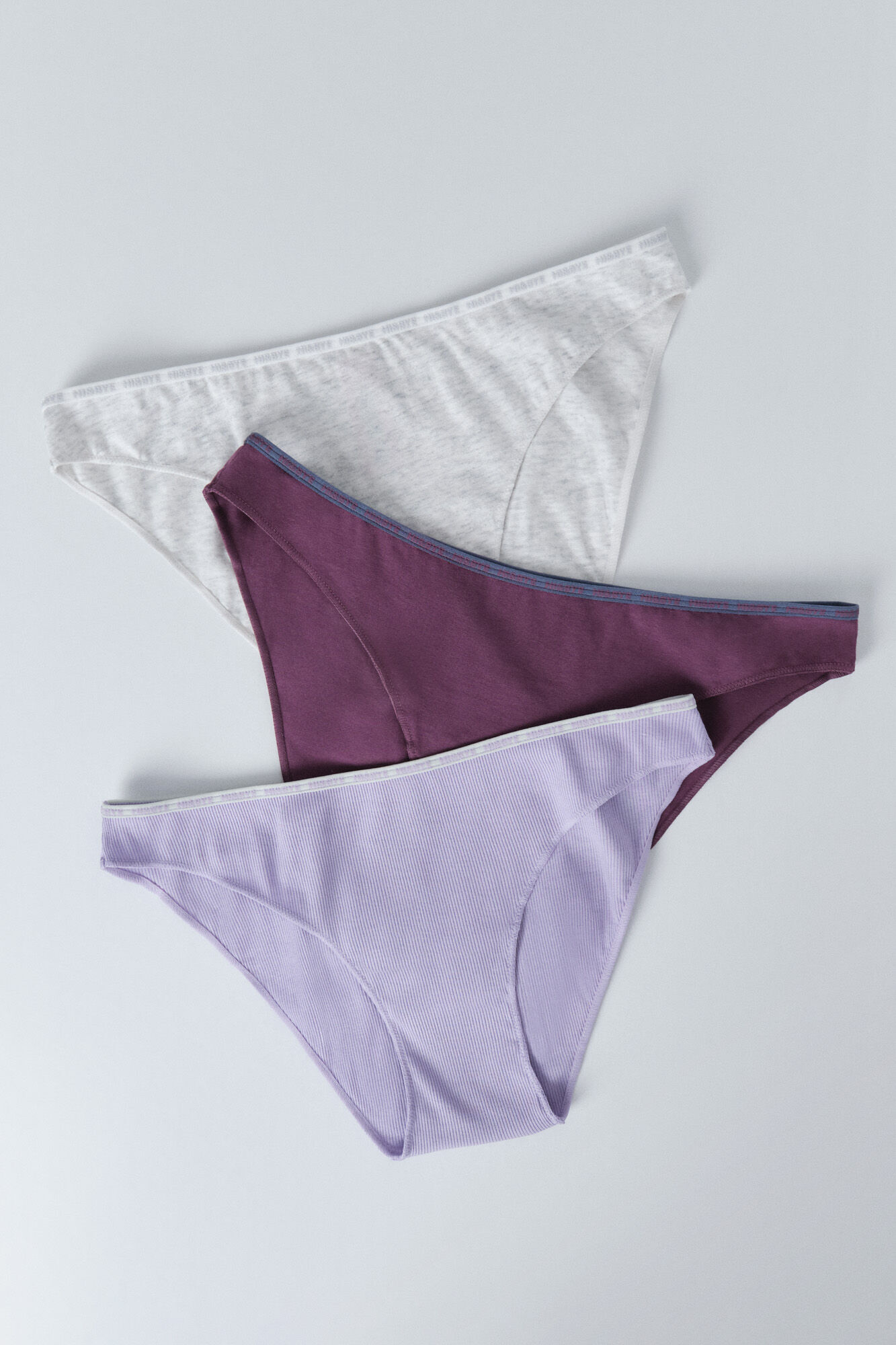 HI&BYE Pack de 3 panties cl&aacute;sica en morado, lila y gris