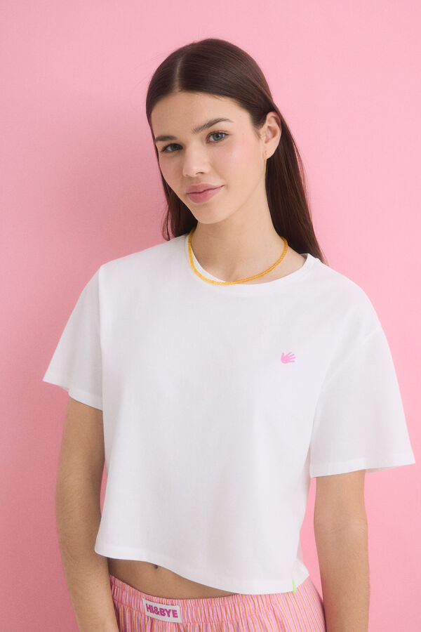 Womensecret Pijama corta rosa 100% algodón marfil