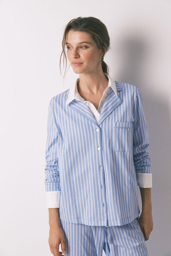Women'secret Pijama camisera de rayas azules 100% algodón azul