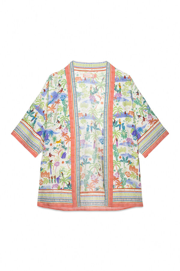 Womensecret Túnica kimono de viscosa con estampado de paisajes estampado