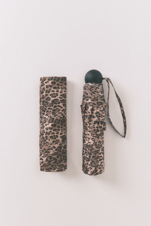 Women'secret Paraguas plegable con estampado animal café
