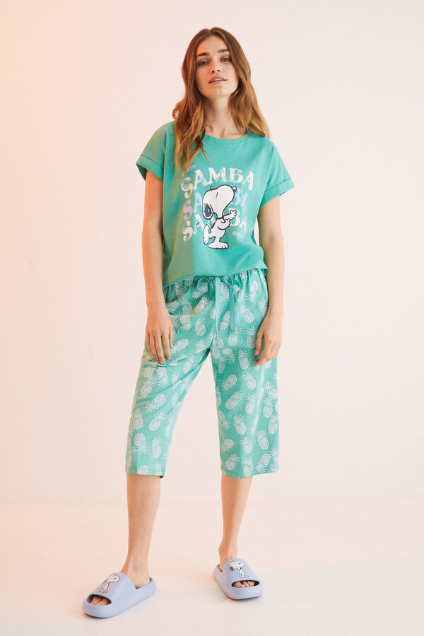 Womensecret Pijama pirata Snoopy 100% algodón piñas verde
