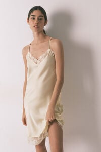 Women'secret Camisón corto satén y encaje amarillo