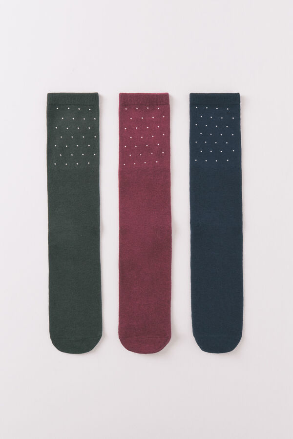 Women'secret Pack de 3 calcetines largos de algodón con mezcla de purpurina estampado