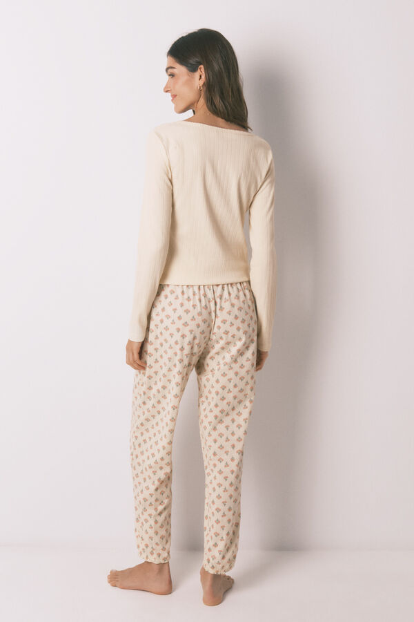 Women'secret Pijama larga estampado de flores de algod&oacute;n amarilla marfil