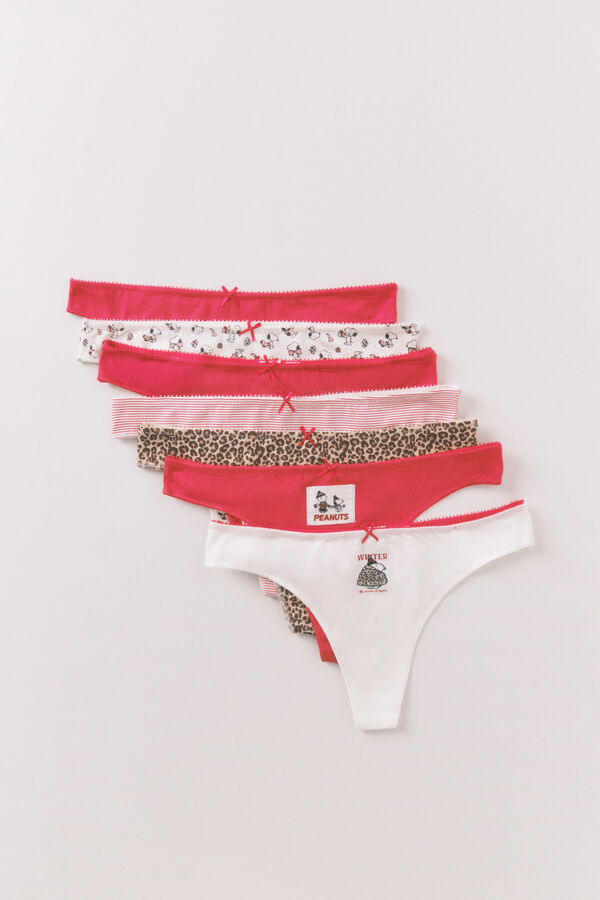 Women'secret Pack de 7 tangas de algod&oacute;n de Snoopy en color rojo estampado