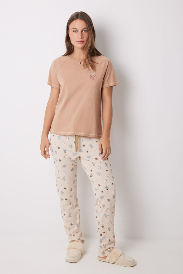 Womensecret Pijama 100% algodón motivos navideños café