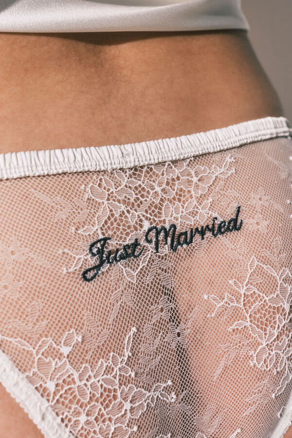 Women'secret Panty brasile&ntilde;a tira "Just Married" blanca marfil