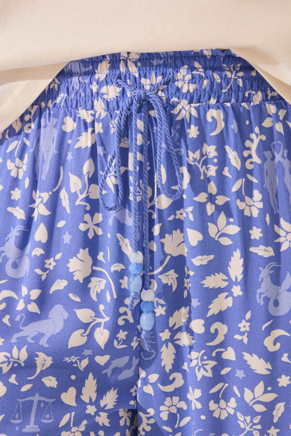 Womensecret Pantalón largo de viscosa con estampado azul estampado