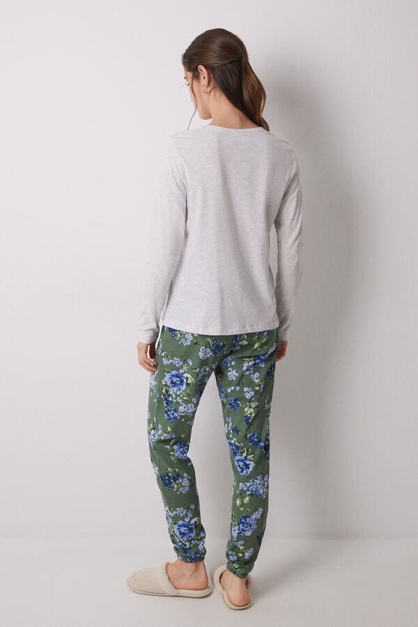 Womensecret Pijama larga 100% algodón estampado flores gris
