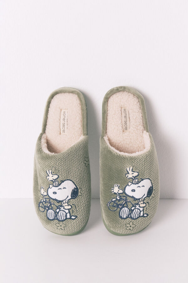 Womensecret Pantuflas para casa caqui oscuro de Snoopy kaki