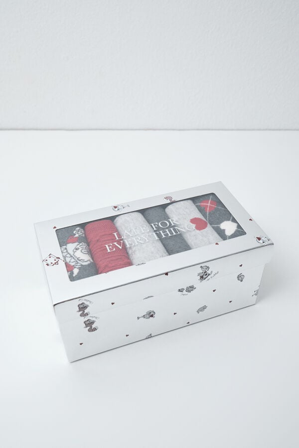Women'secret Pack 6 calcetines largos rojos y grises estampado