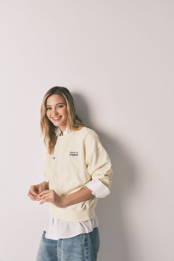 HI&BYE Sudadera corta lisa de felpa de algod&oacute;n amarilla amarillo