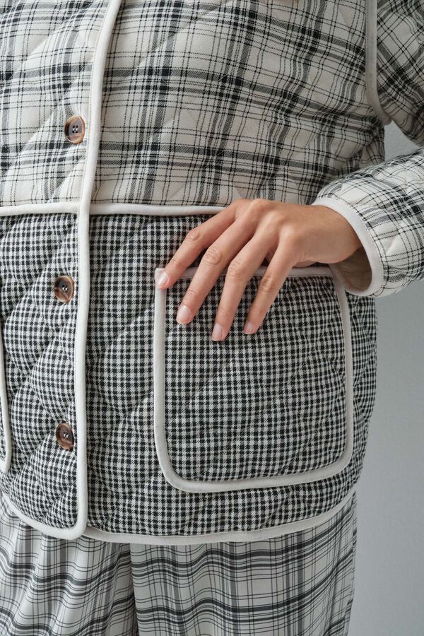 Women'secret Bata corta a cuadros gris estampado
