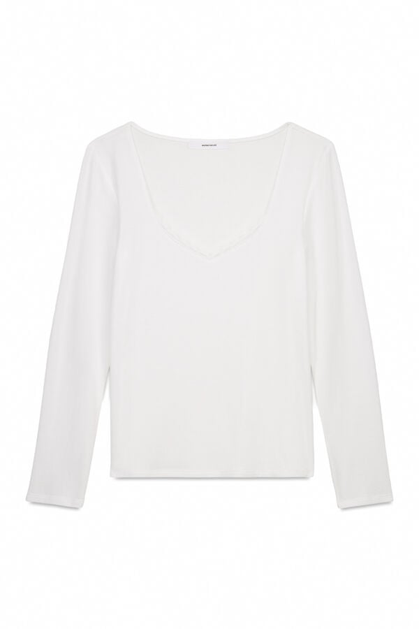 Women'secret Playera de tejido negra súper suave marfil