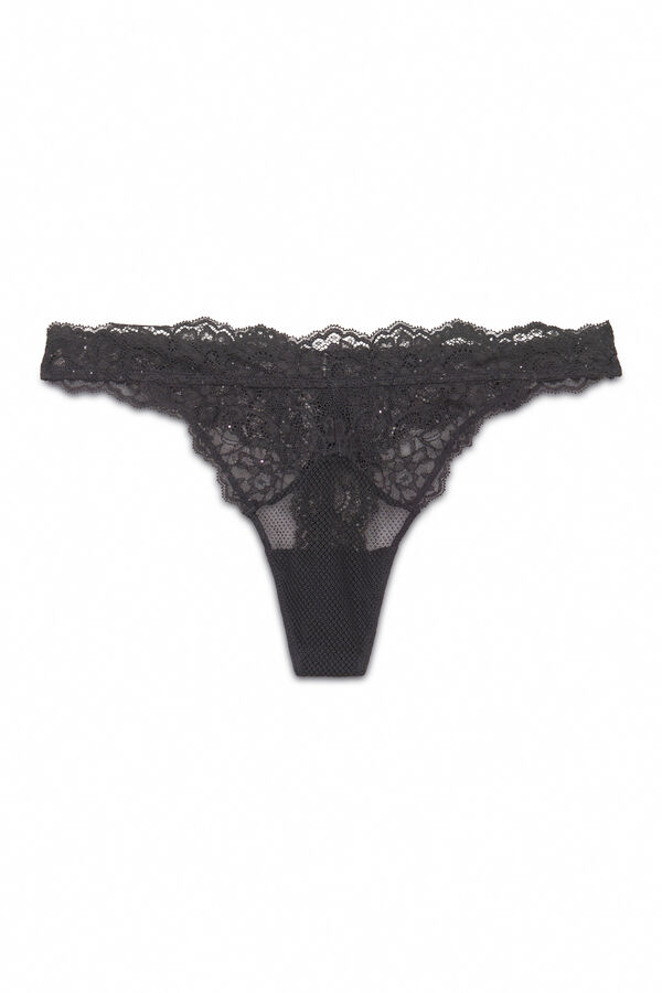 Women'secret Panty brasile&ntilde;o encaje negro brillante negro