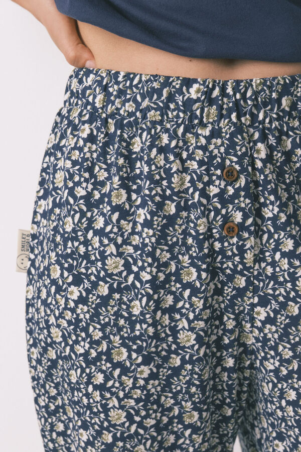 Women'secret Pijama Capri Smiley azul 100% algodón azul