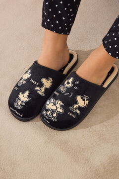 Womensecret Pantuflas para casa negras de Snoppy negro