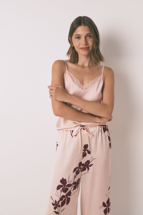 Womensecret Conjunto floral de satén rosa de 3 piezas rosa