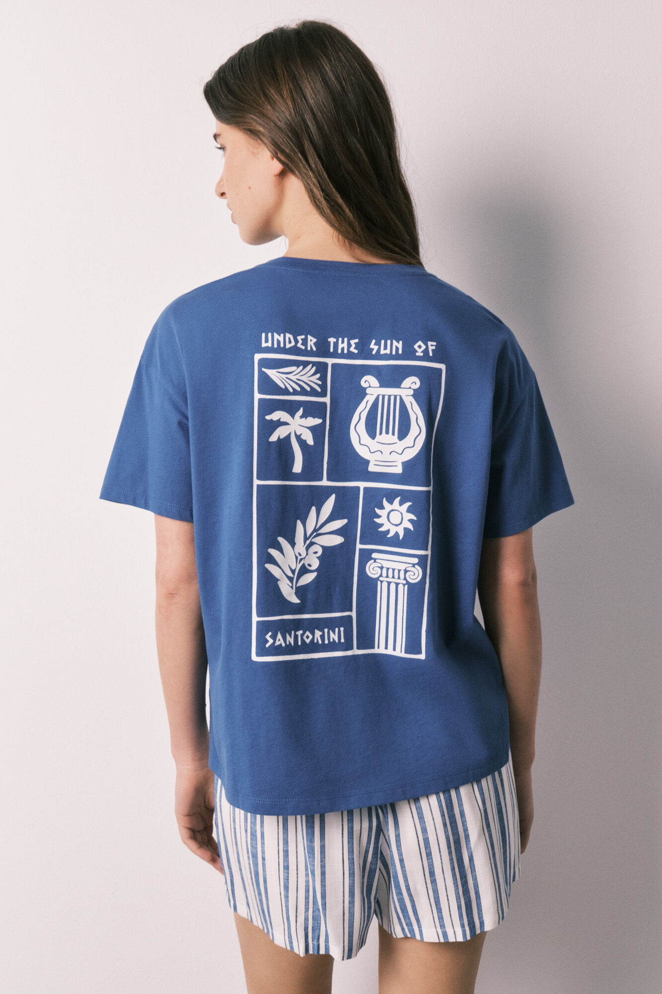 Women'secret Pijama corta de algod&oacute;n y viscosa a rayas azul