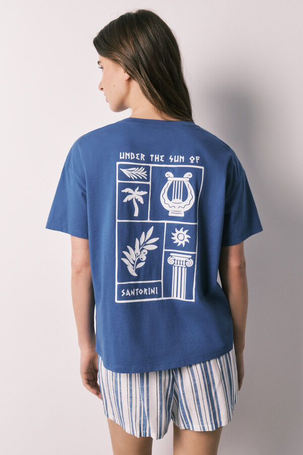 Women'secret Pijama corta de algod&oacute;n y viscosa a rayas azul estampado