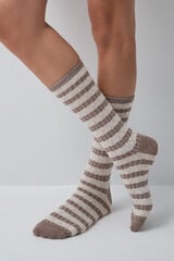 Women'secret Calcetines largos de rayas marr&oacute;n caf&eacute;