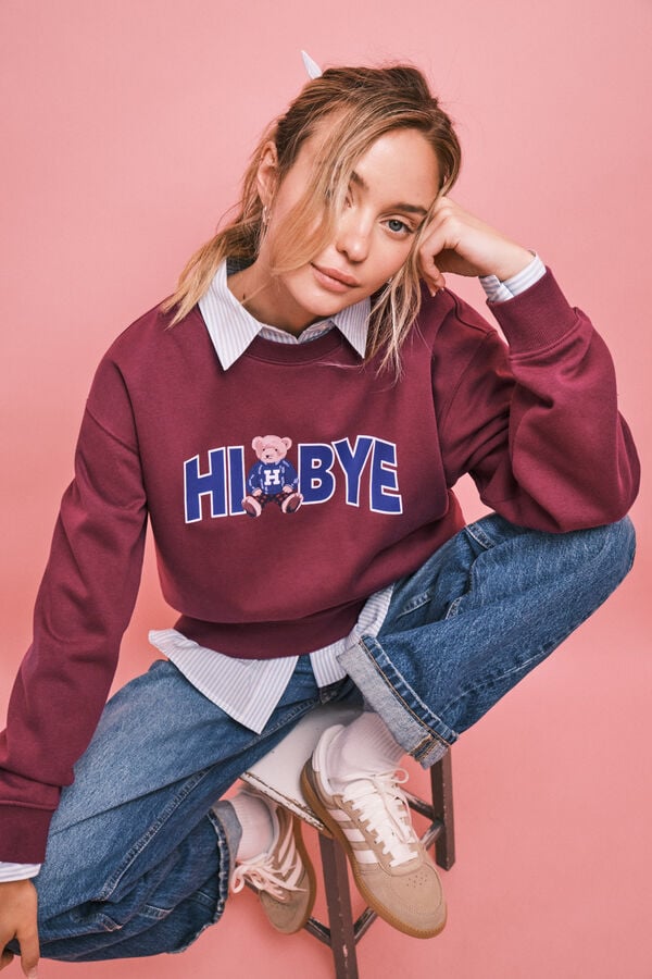 HI&BYE Sudadera de felpa con logo de osito granate p&uacute;rpura
