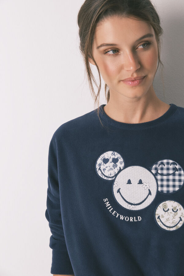 Womensecret Pijama larga de forro polar azul marino SmileyWorld® azul