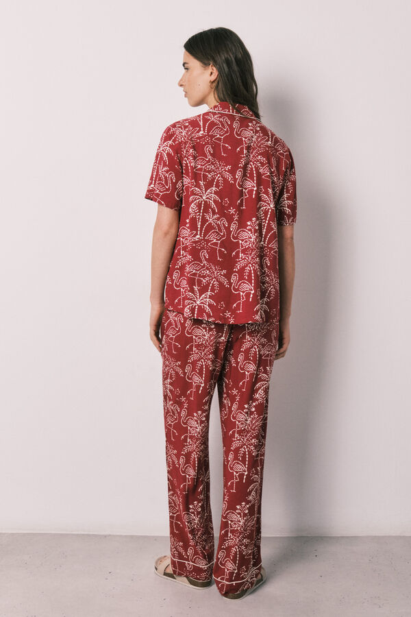 Women'secret Pijama larga camisera estampada de palmeras marfil