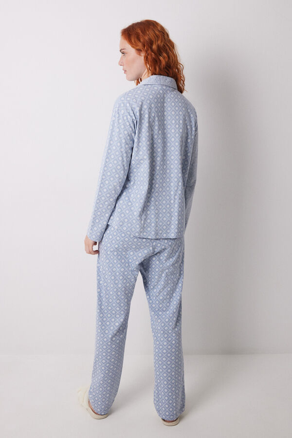 Womensecret Pijama camisera 100% algodón rayas y flores azul