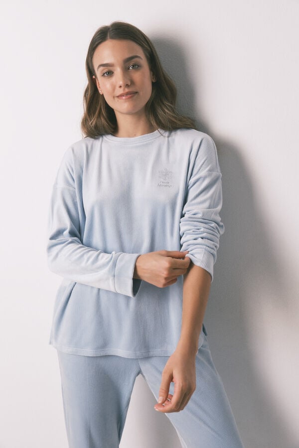 Women'secret Pijama larga de terciopelo azul. azul