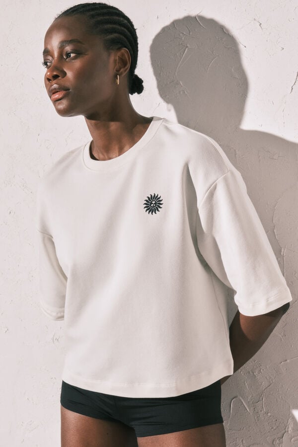 Women'secret Playera de felpa con estampado "Club del Mar" blanca marfil