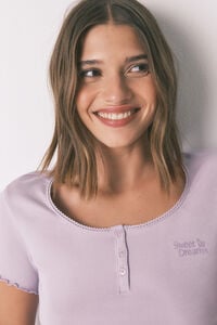 Women'secret Playera de manga corta de algodón lila