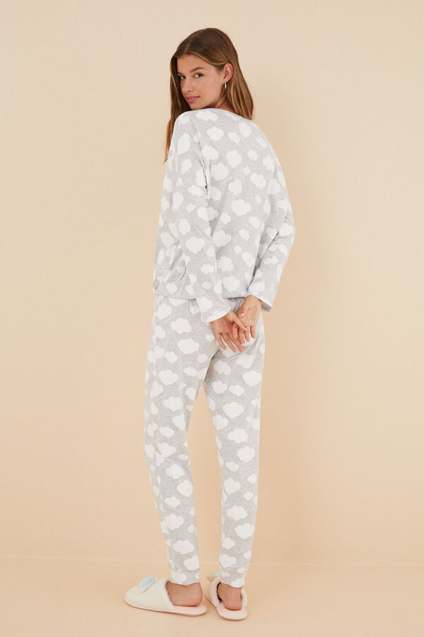 Womensecret Pijama larga 100% algodón nubes gris gris