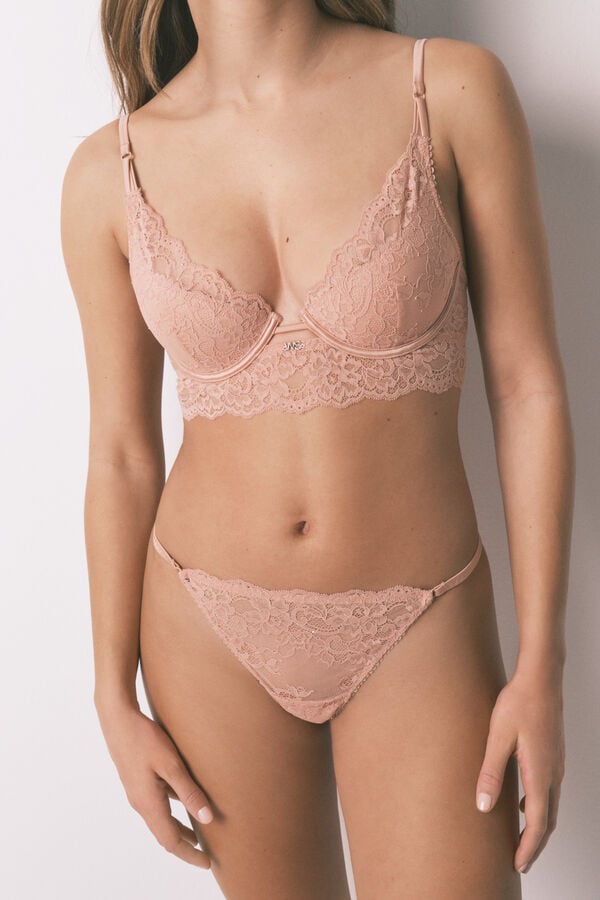 Women'secret Panty cl&aacute;sica tira encaje rosa rosa