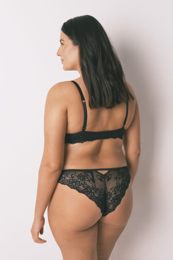 Women'secret Panty clásica encaje negro brillo negro