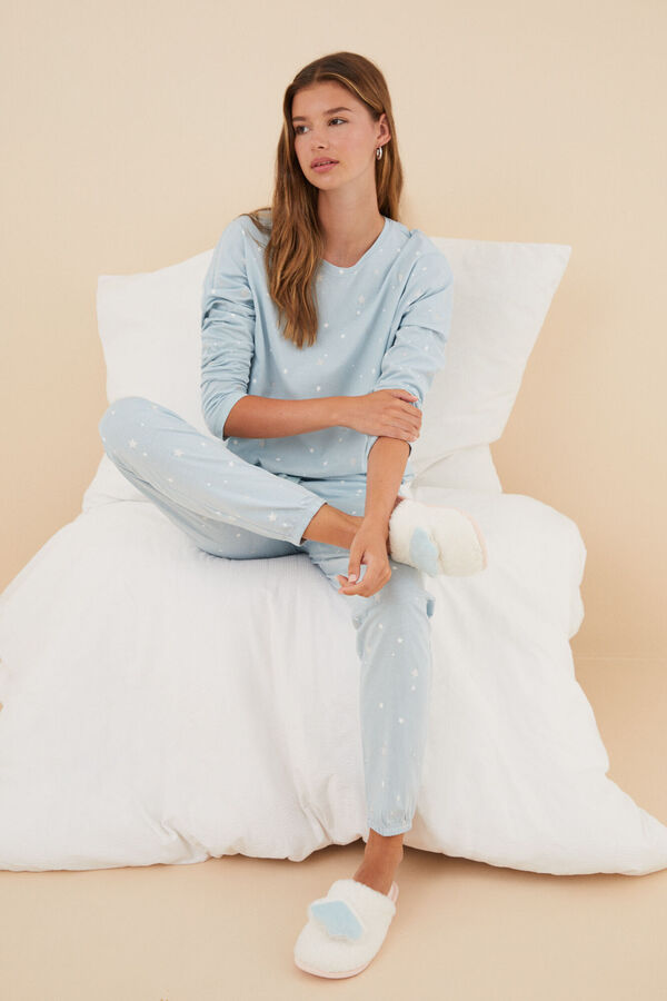 Womensecret Pijama 100% algodón estrellitas azul azul