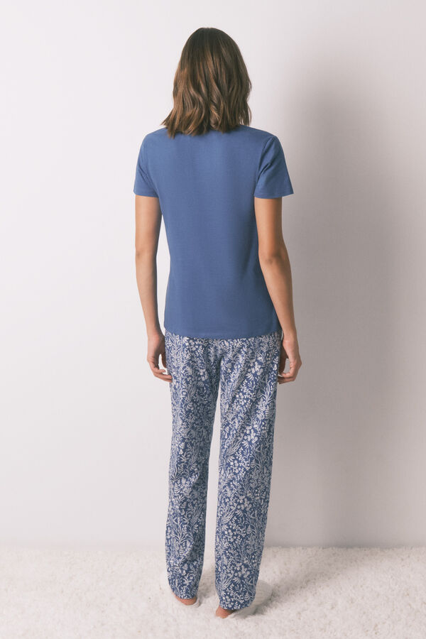 Women'secret Pijama 100% algod&oacute;n con estampado floral azul azul