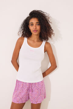 Womensecret Playera de tirantes en canalé de color blanco marfil