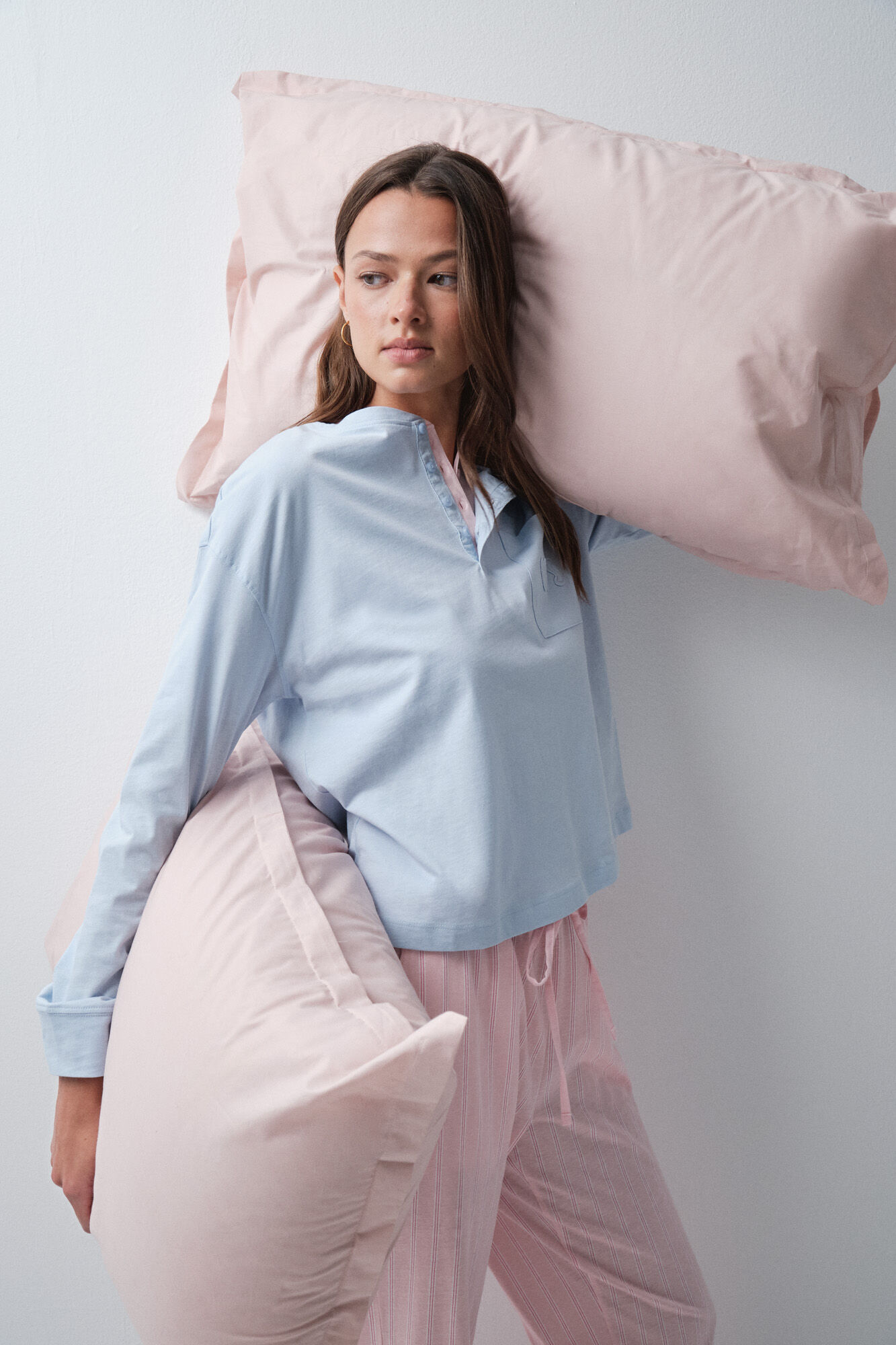 Women'secret Playera de algod&oacute;n con bolsillo azul