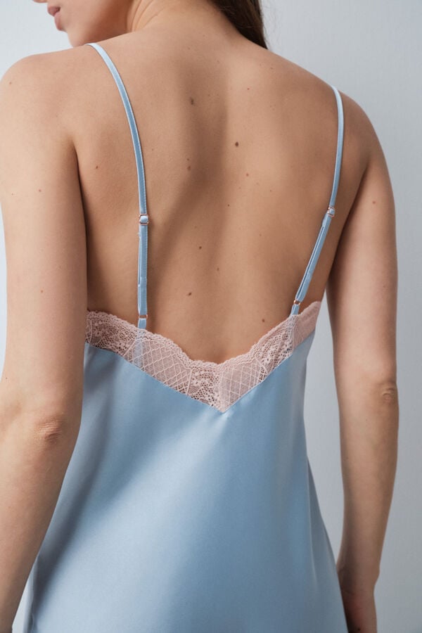 Women'secret Camis&oacute;n midi de tirantes satinado azul azul