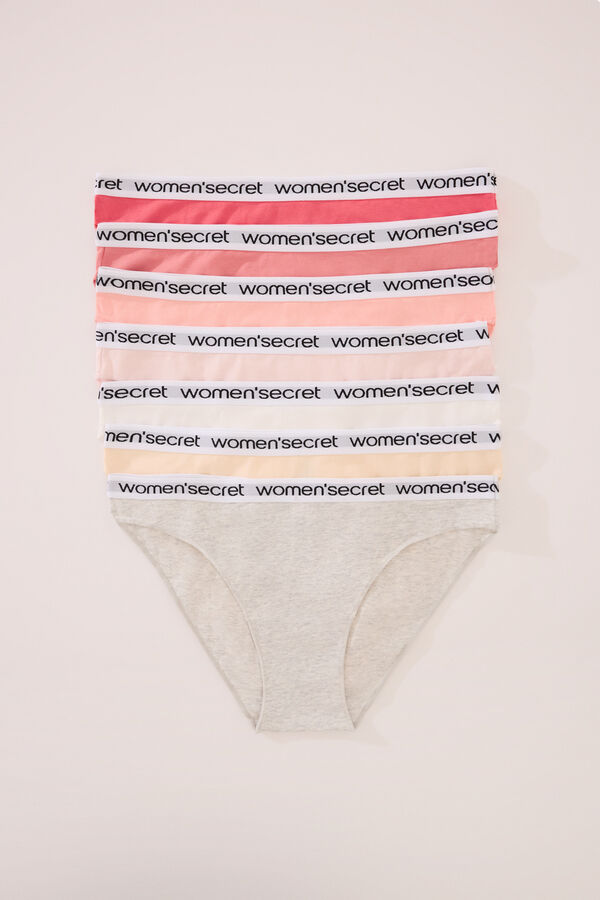 Womensecret Pack de 7 panties clásica de algodón con logo blanco